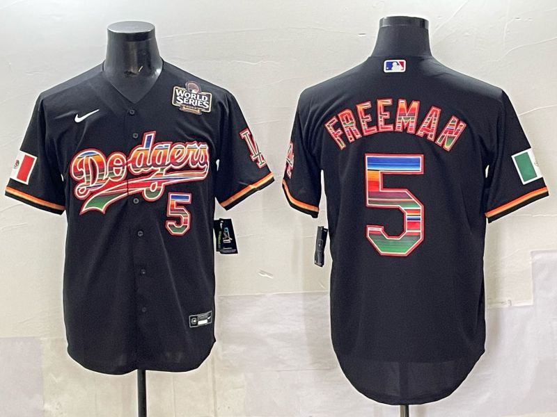 Men 2025 Los Angeles Dodgers 5 Freeman Black Nike MLB Jersey style 003